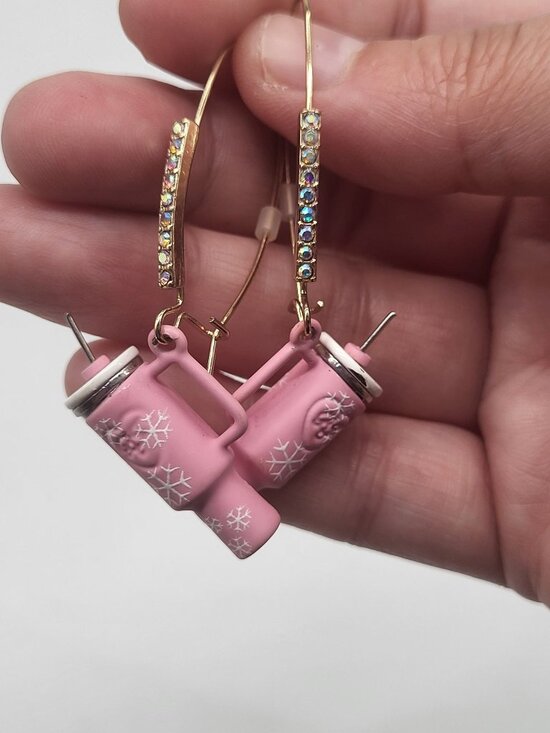 Betsey Johnson Jewelry - Betsey Johnson Pink Tumbler Cup Dangle Earrings with Rhinestones
